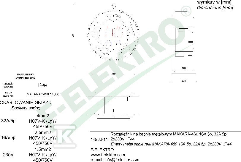 Rozgałęźnik bębnowy, MAKARA-460 2x32A - 14800-15